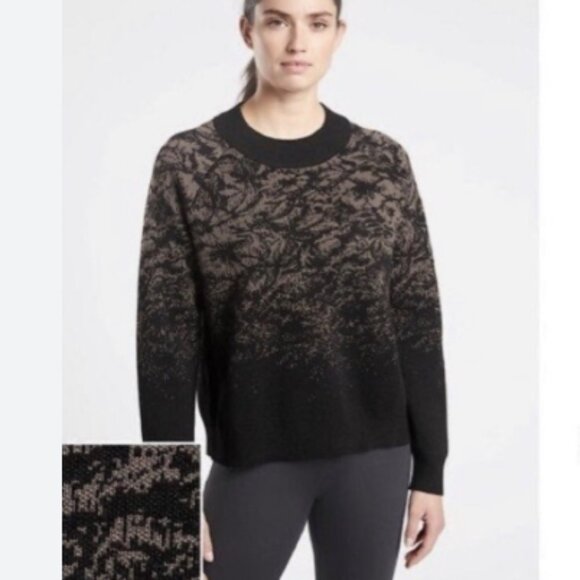 Athleta Jacquard Crew Sweater XXS Black Gray-Tan Mock Neck Long Sleeve - Picture 1 of 12